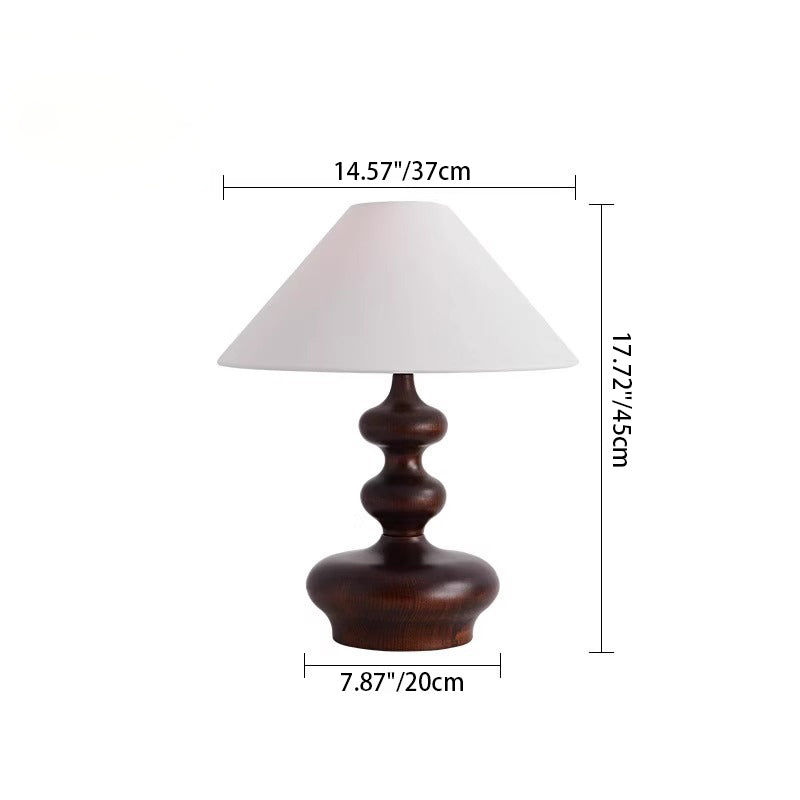 Traditional Vintage Cone Ash Wood Fabric 1-Light Table Lamp For Bedroom