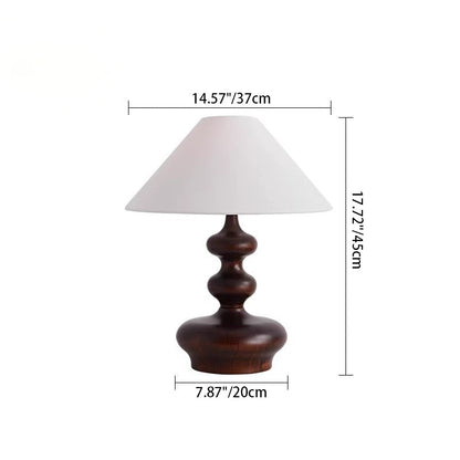 Traditional Vintage Cone Ash Wood Fabric 1-Light Table Lamp For Bedroom