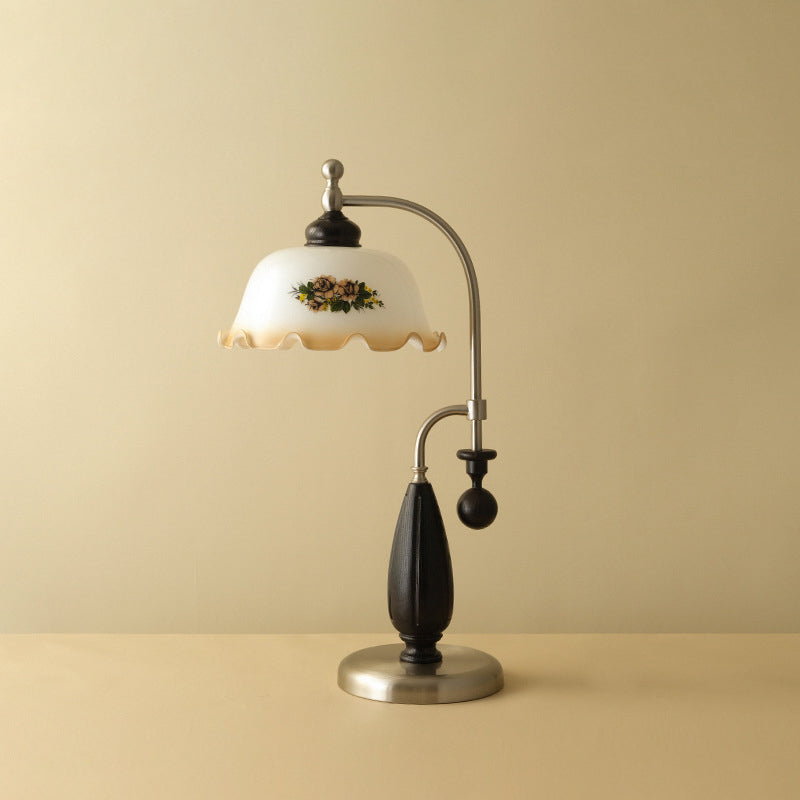 Traditional Vintage Dome Ash Wood Glass Metal 1-Light Table Lamp For Bedroom