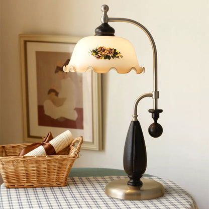 Traditional Vintage Dome Ash Wood Glass Metal 1-Light Table Lamp For Bedroom