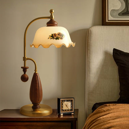 Traditional Vintage Dome Ash Wood Glass Metal 1-Light Table Lamp For Bedroom