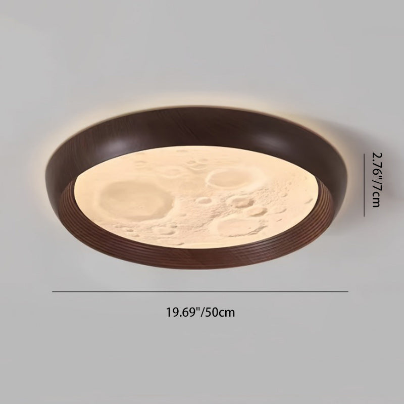 Traditional Chinese Moon Round PVC Iron LED Flush Mount Ceiling Light For Bedroom