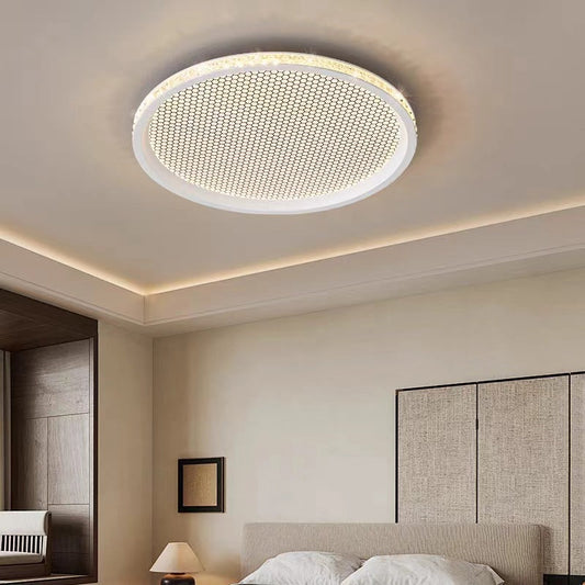 Traditional Vintage Round Aluminum Acrylic Crystal PVC LED Flush Mount Ceiling Light For Bedroom