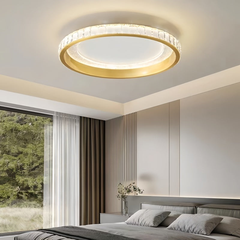 Modern Luxury Round Aluminum Crystal Acrylic LED Flush Mount Ceiling Light For Bedroom