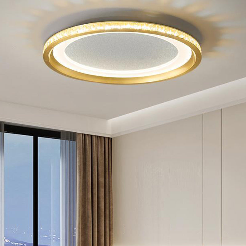 Modern Luxury Round Aluminum Crystal Acrylic LED Flush Mount Ceiling Light For Bedroom