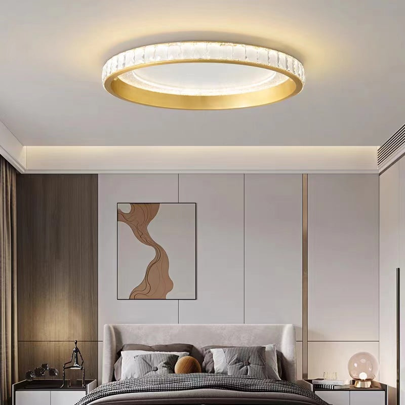 Modern Luxury Round Aluminum Crystal Acrylic LED Flush Mount Ceiling Light For Bedroom