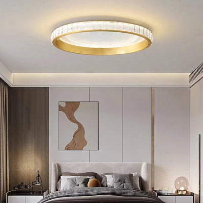 Modern Luxury Round Aluminum Crystal Acrylic LED Flush Mount Ceiling Light For Bedroom