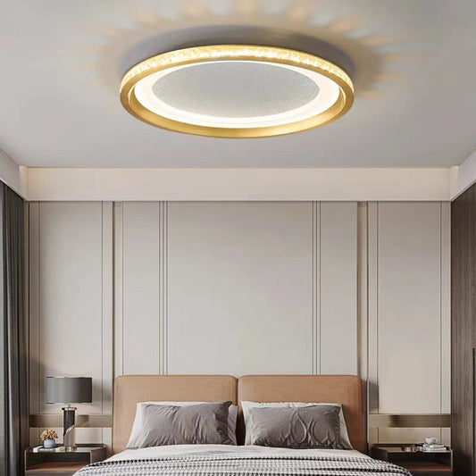 Modern Luxury Round Aluminum Crystal Acrylic LED Flush Mount Ceiling Light For Bedroom