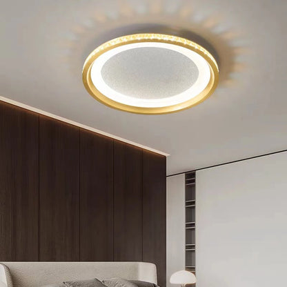 Modern Luxury Round Aluminum Crystal Acrylic LED Flush Mount Ceiling Light For Bedroom