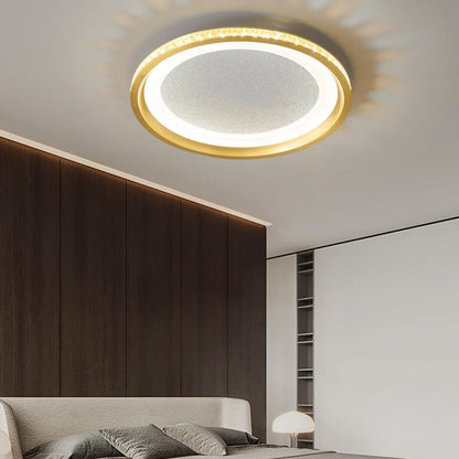 Modern Luxury Round Aluminum Crystal Acrylic LED Flush Mount Ceiling Light For Bedroom