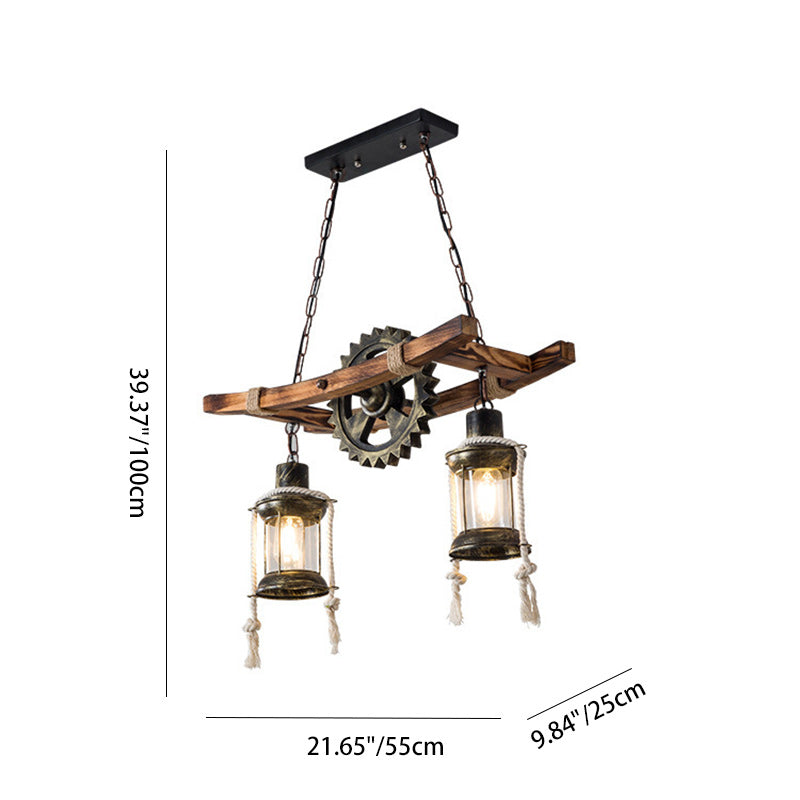 Contemporary Industrial Cylinders Solid Wood Iron 2-Light Chandelier Island Light For Dining Room