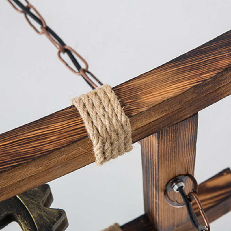 Contemporary Industrial Cylinders Solid Wood Iron 2-Light Chandelier Island Light For Dining Room