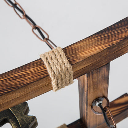 Contemporary Industrial Cylinders Solid Wood Iron 2-Light Chandelier Island Light For Dining Room