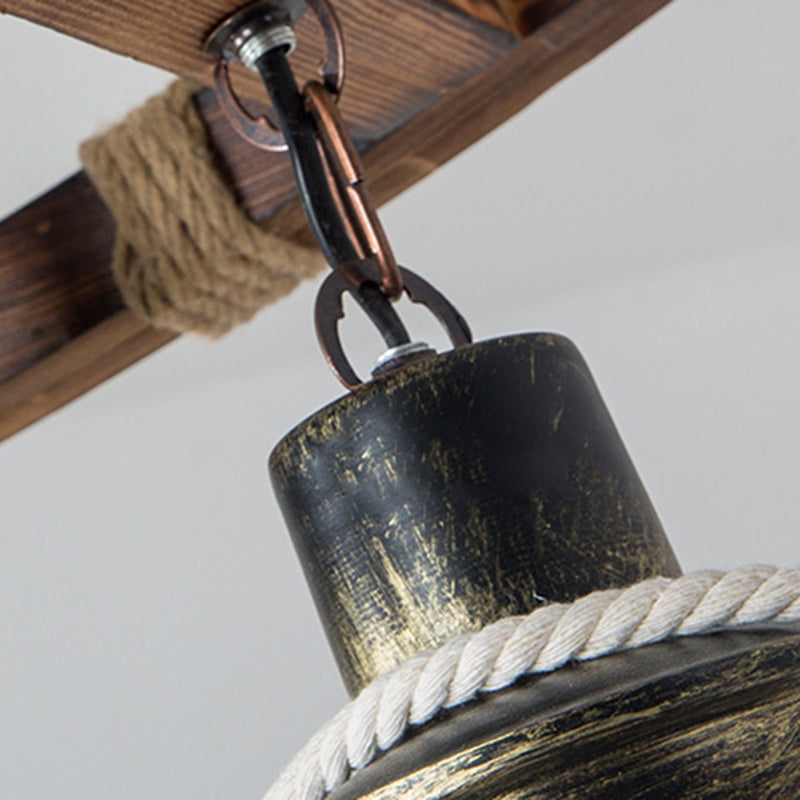 Contemporary Industrial Cylinders Solid Wood Iron 2-Light Chandelier Island Light For Dining Room