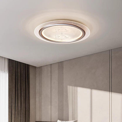 Contemporary Nordic Kids Swan Round Iron Aluminum Acrylic LED Flush Mount Ceiling Light For Bedroom