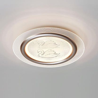 Contemporary Nordic Kids Swan Round Iron Aluminum Acrylic LED Flush Mount Ceiling Light For Bedroom