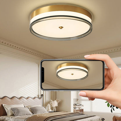 Contemporary Nordic Round Copper Acrylic LED Flush Mount Ceiling Light For Bedroom
