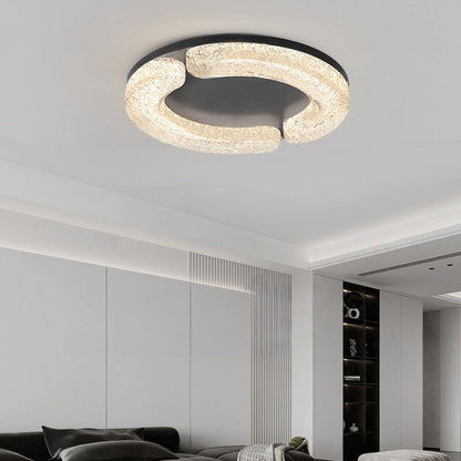 Modern Luxury Round Stainless Steel Platinum Resin LED Flush Mount Ceiling Light For Bedroom
