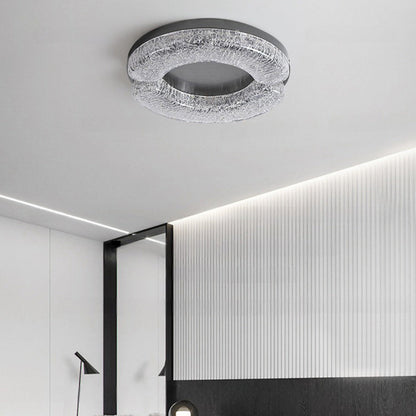 Modern Luxury Round Stainless Steel Platinum Resin LED Flush Mount Ceiling Light For Bedroom