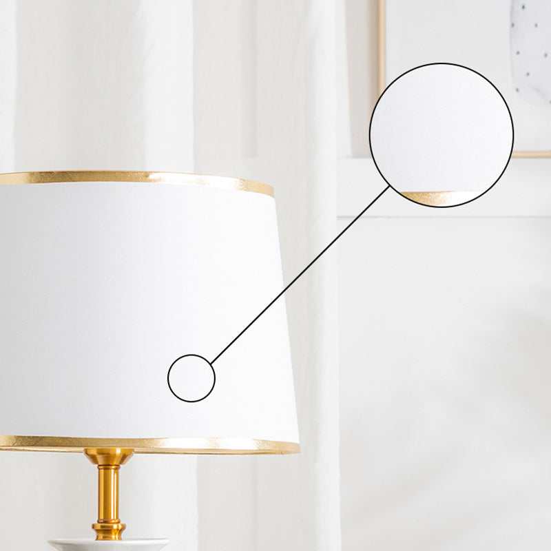 Traditional Chinese Ceramic Table Lamp with Tapered Fabric Shade, Metal Base, 1-Light for Bedroom or Living Room