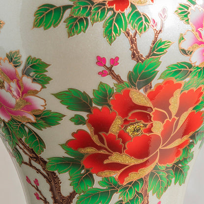 Traditional Chinese Ceramic Table Lamp with Tapered Fabric Shade, Metal Base, 1-Light for Bedroom or Living Room