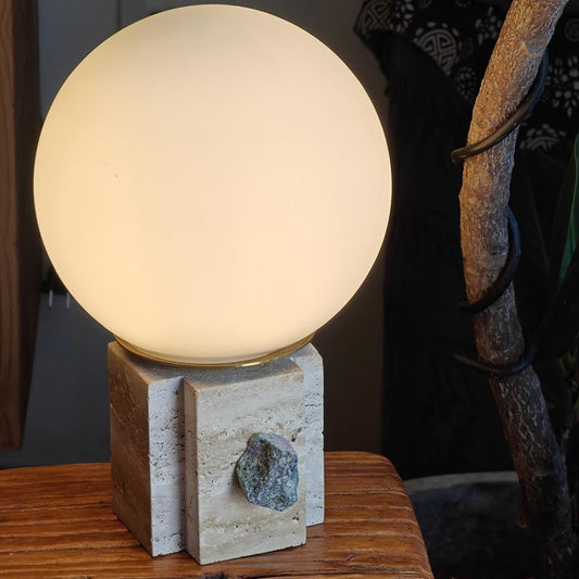 Contemporary Moon Globe Table Lamp with Marble Glass, 1-Light for Bedroom Decor