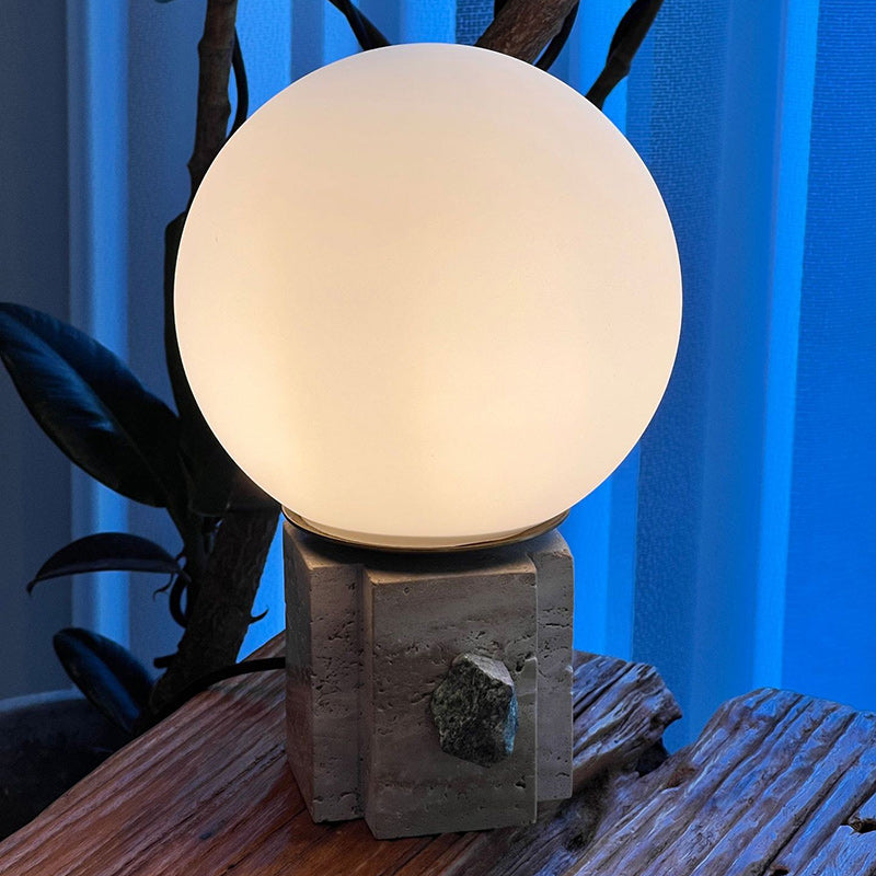 Contemporary Moon Globe Table Lamp with Marble Glass, 1-Light for Bedroom Decor