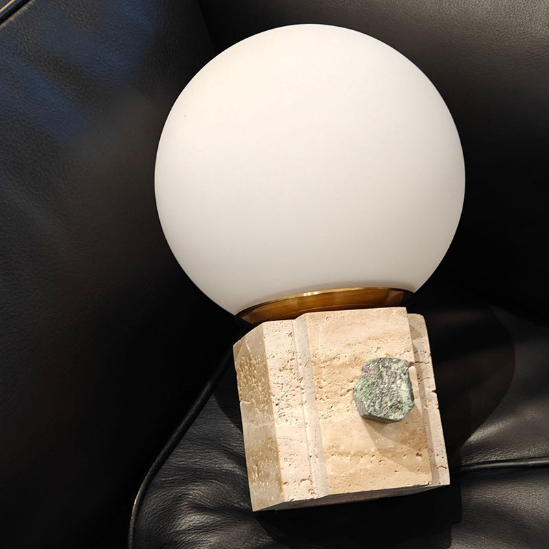 Contemporary Moon Globe Table Lamp with Marble Glass, 1-Light for Bedroom Decor
