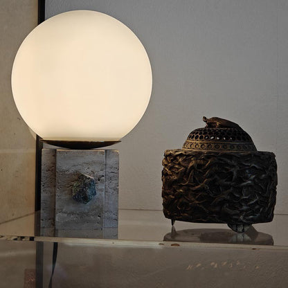 Contemporary Moon Globe Table Lamp with Marble Glass, 1-Light for Bedroom Decor