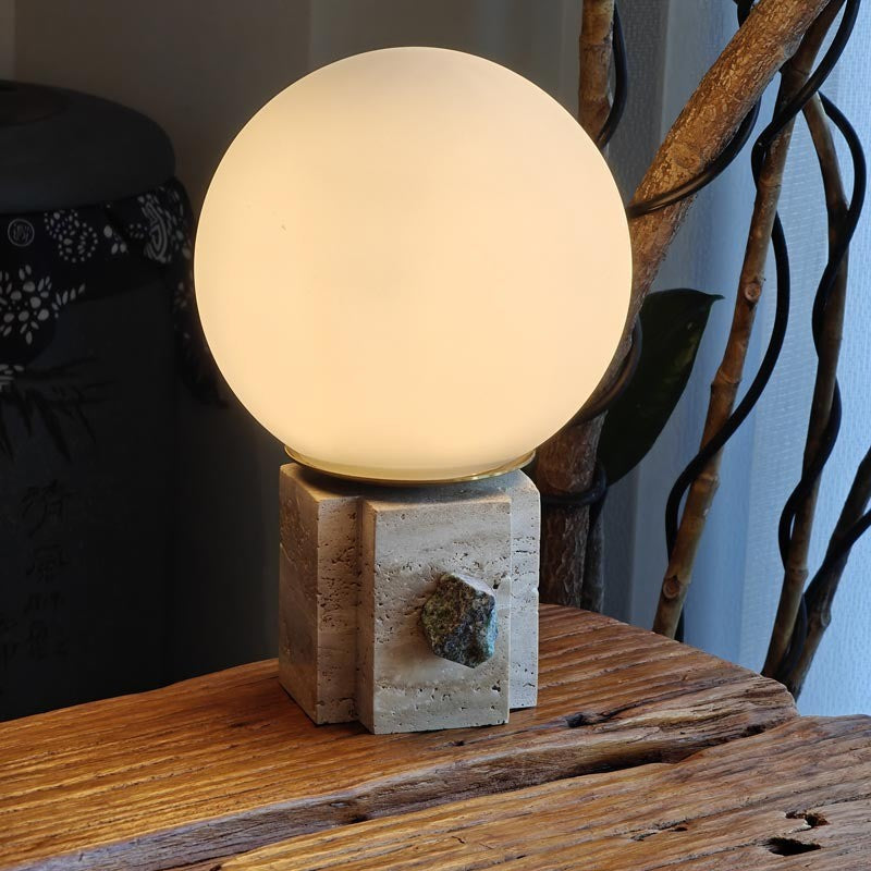 Contemporary Moon Globe Table Lamp with Marble Glass, 1-Light for Bedroom Decor