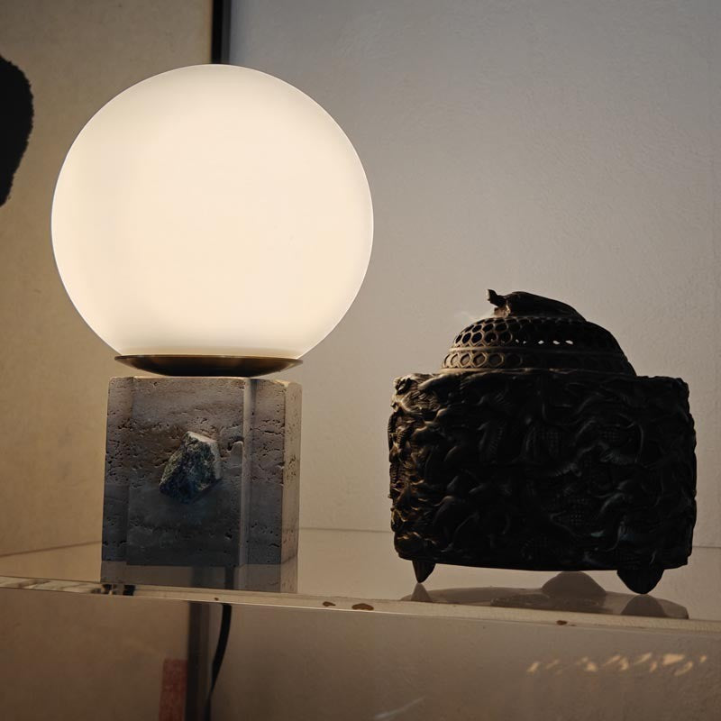 Contemporary Moon Globe Table Lamp with Marble Glass, 1-Light for Bedroom Decor