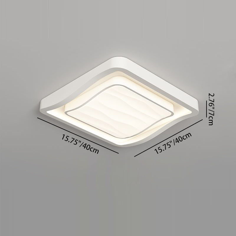 Contemporary Nordic Water Ripple Design Square Iron Acrylic LED Flush Mount Ceiling Light for Bedroom