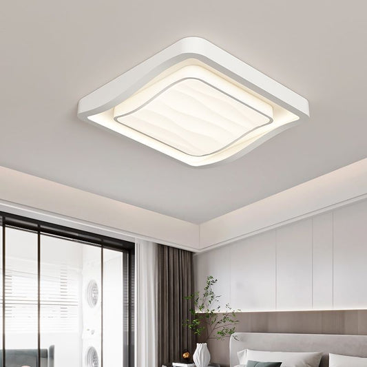 Contemporary Nordic Water Ripple Design Square Iron Acrylic LED Flush Mount Ceiling Light for Bedroom