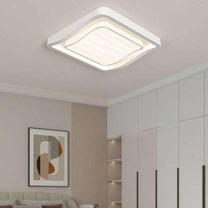 Contemporary Nordic Water Ripple Design Square Iron Acrylic LED Flush Mount Ceiling Light for Bedroom