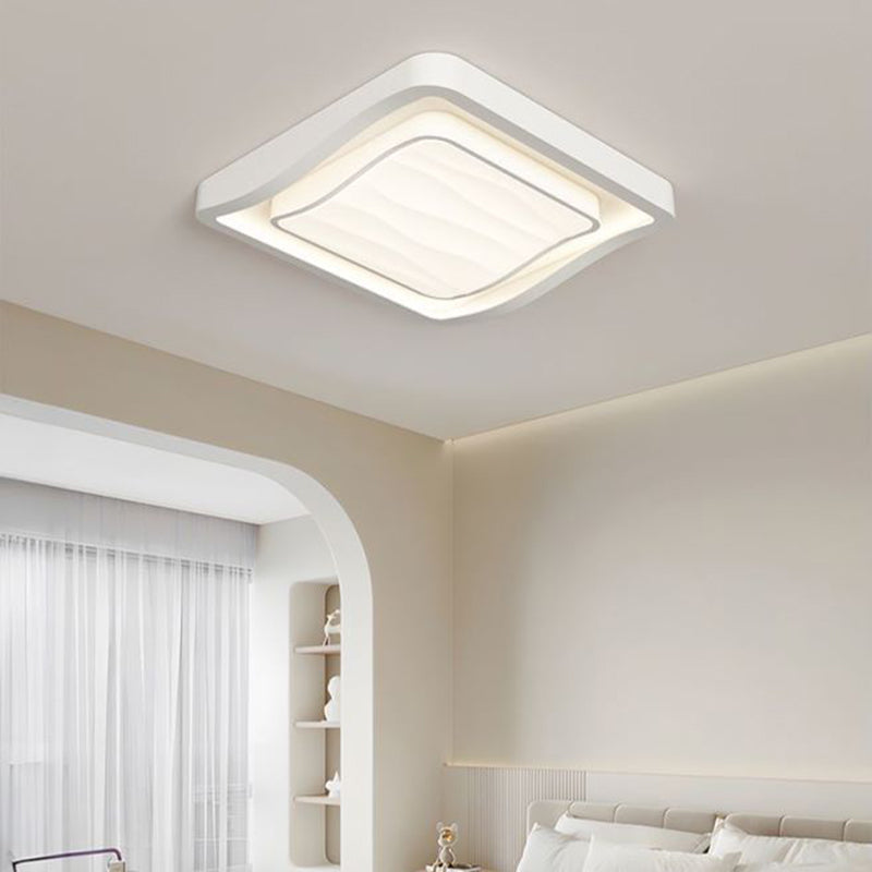 Contemporary Nordic Water Ripple Design Square Iron Acrylic LED Flush Mount Ceiling Light for Bedroom