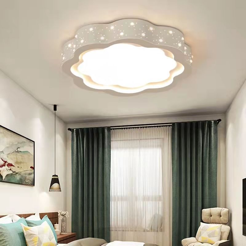 Modern Minimalist Flower-Shaped Round Iron Acrylic LED Flush Mount Ceiling Light For Bedroom