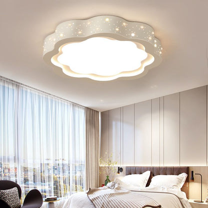 Modern Minimalist Flower-Shaped Round Iron Acrylic LED Flush Mount Ceiling Light For Bedroom