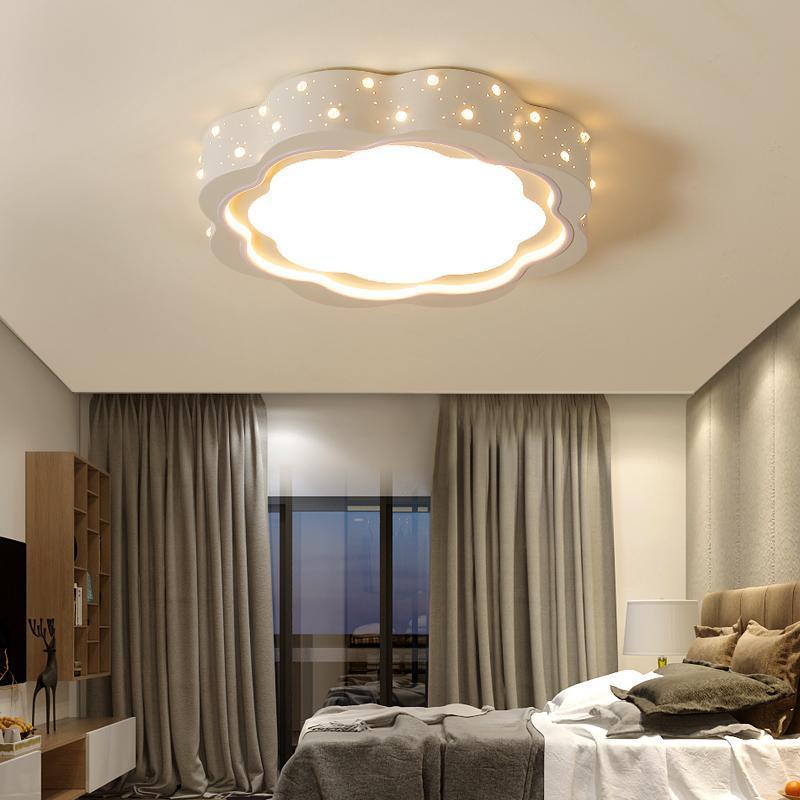 Modern Minimalist Flower-Shaped Round Iron Acrylic LED Flush Mount Ceiling Light For Bedroom