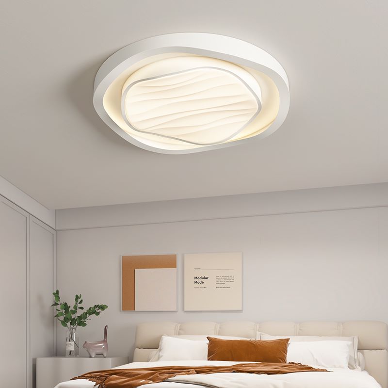 Modern Nordic Textured Round Design Iron Acrylic LED Flush Mount Ceiling Light for Bedroom