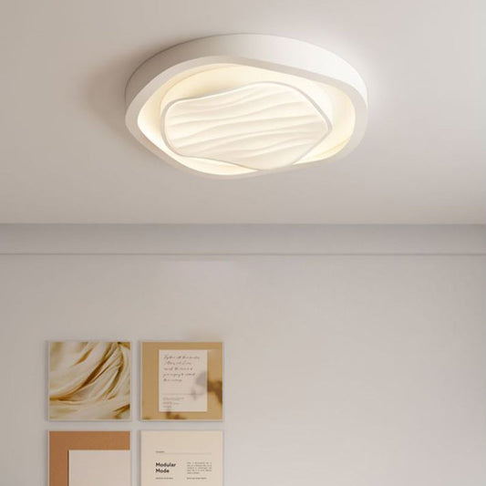 Modern Nordic Textured Round Design Iron Acrylic LED Flush Mount Ceiling Light for Bedroom