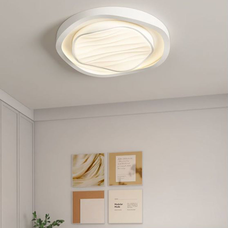 Modern Nordic Textured Round Design Iron Acrylic LED Flush Mount Ceiling Light for Bedroom