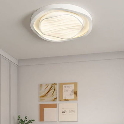 Modern Nordic Textured Round Design Iron Acrylic LED Flush Mount Ceiling Light for Bedroom