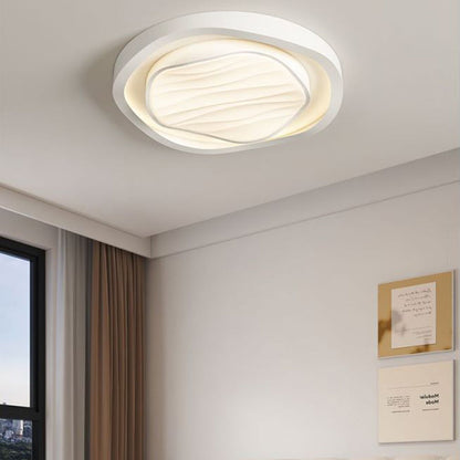 Modern Nordic Textured Round Design Iron Acrylic LED Flush Mount Ceiling Light for Bedroom