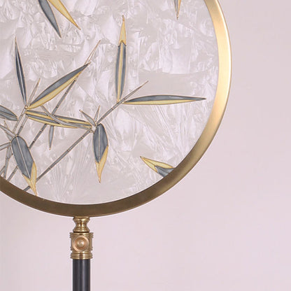 Traditional Chinese Bamboo Leaf Round Shade in Metal & Glass LED Standing Floor Lamp For Living Room