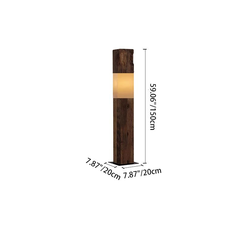 Vintage Solid Wood LED Floor Lamp – Distressed Rectangular Pillar Design for Living Room