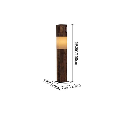 Vintage Solid Wood LED Floor Lamp – Distressed Rectangular Pillar Design for Living Room