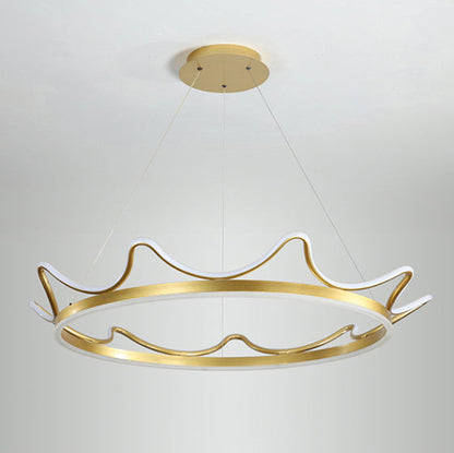 Modern Luxury LED Chandelier with Crown-Inspired Circular Iron & Aluminum Frame for Living Room