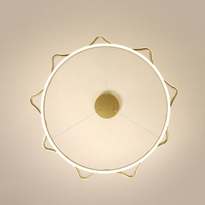 Modern Luxury LED Chandelier with Crown-Inspired Circular Iron & Aluminum Frame for Living Room