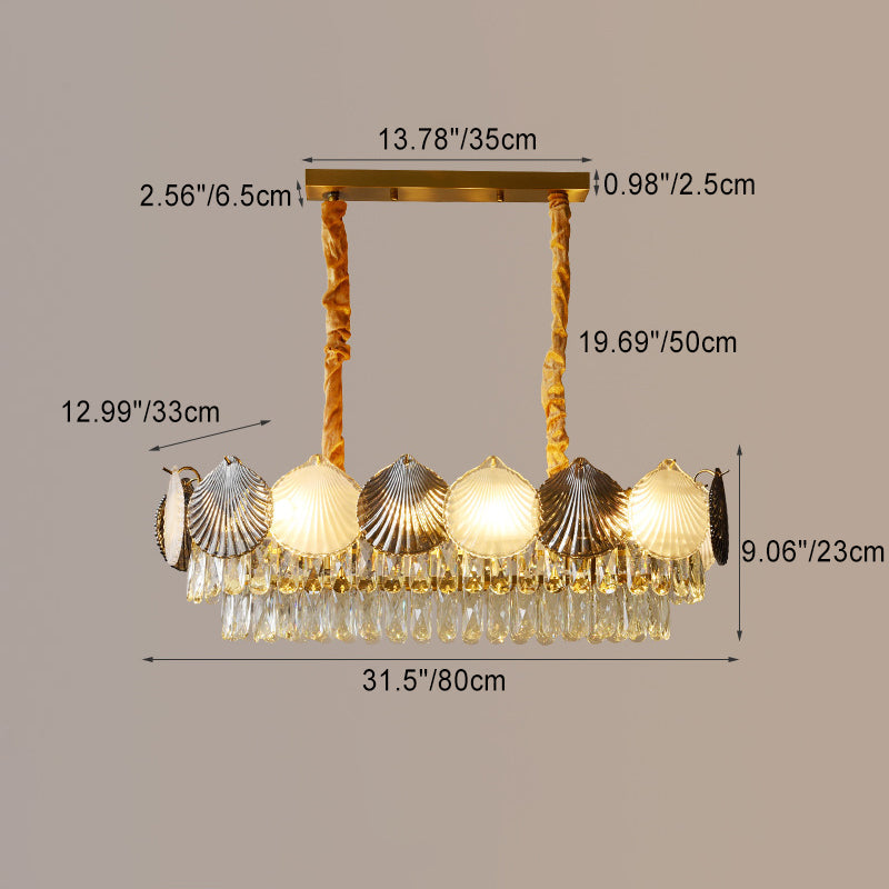 Contemporary Nordic 8-Light Rectangular Chandelier with Shell Ring Shade – Iron & Glass Dining Island Light