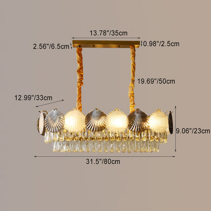Contemporary Nordic 8-Light Rectangular Chandelier with Shell Ring Shade – Iron & Glass Dining Island Light
